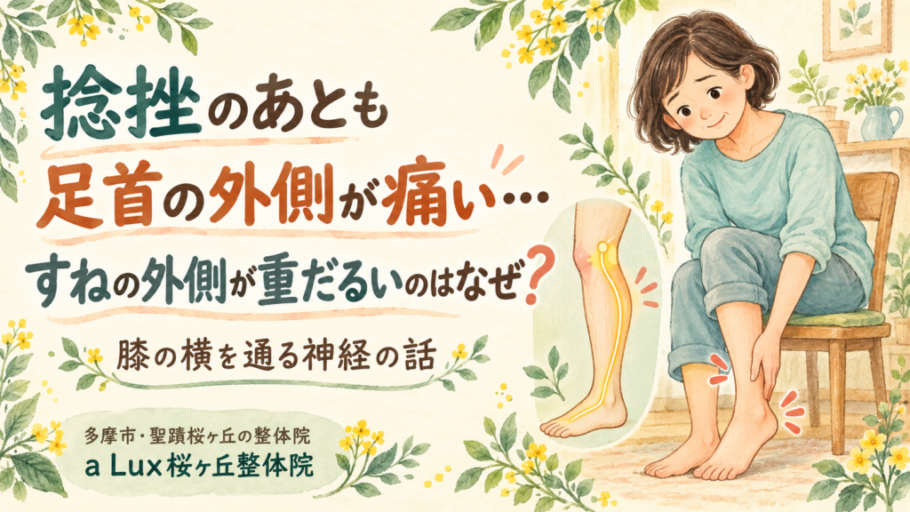 捻挫のあとも足首の外側が痛い・すねの外側が重だるいのはなぜ？膝の横を通る神経の話｜多摩市・聖蹟桜ヶ丘の整体院